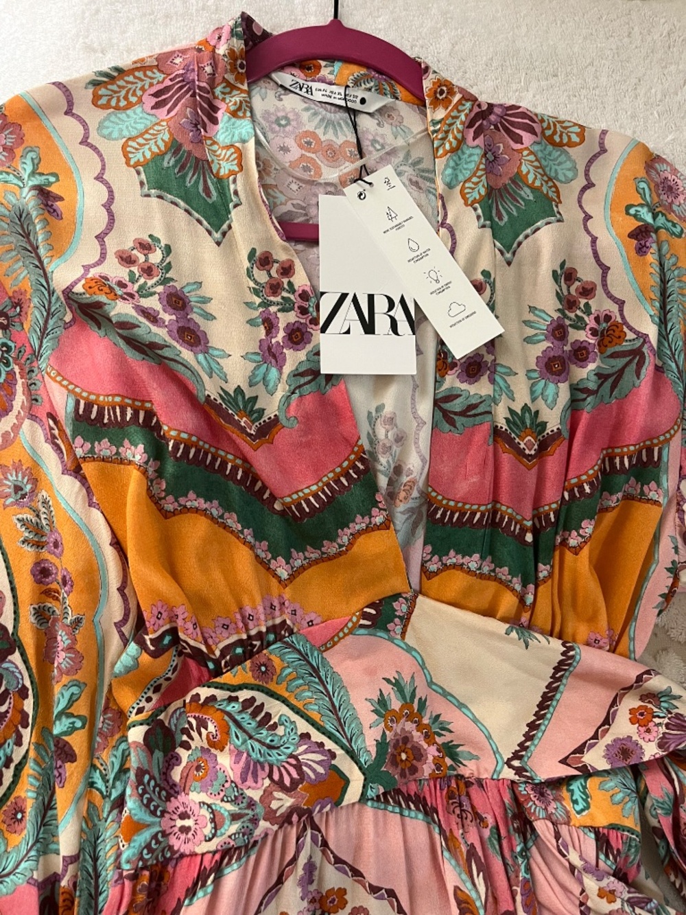 ZARA NWT WOMAN PRINTED MAXI WRAP DRESS PINK size XL - Picture 12 of 14
